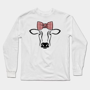 Cow Face With Bow Tie - Cute Lovely Animal For Farmhouse Long Sleeve T-Shirt